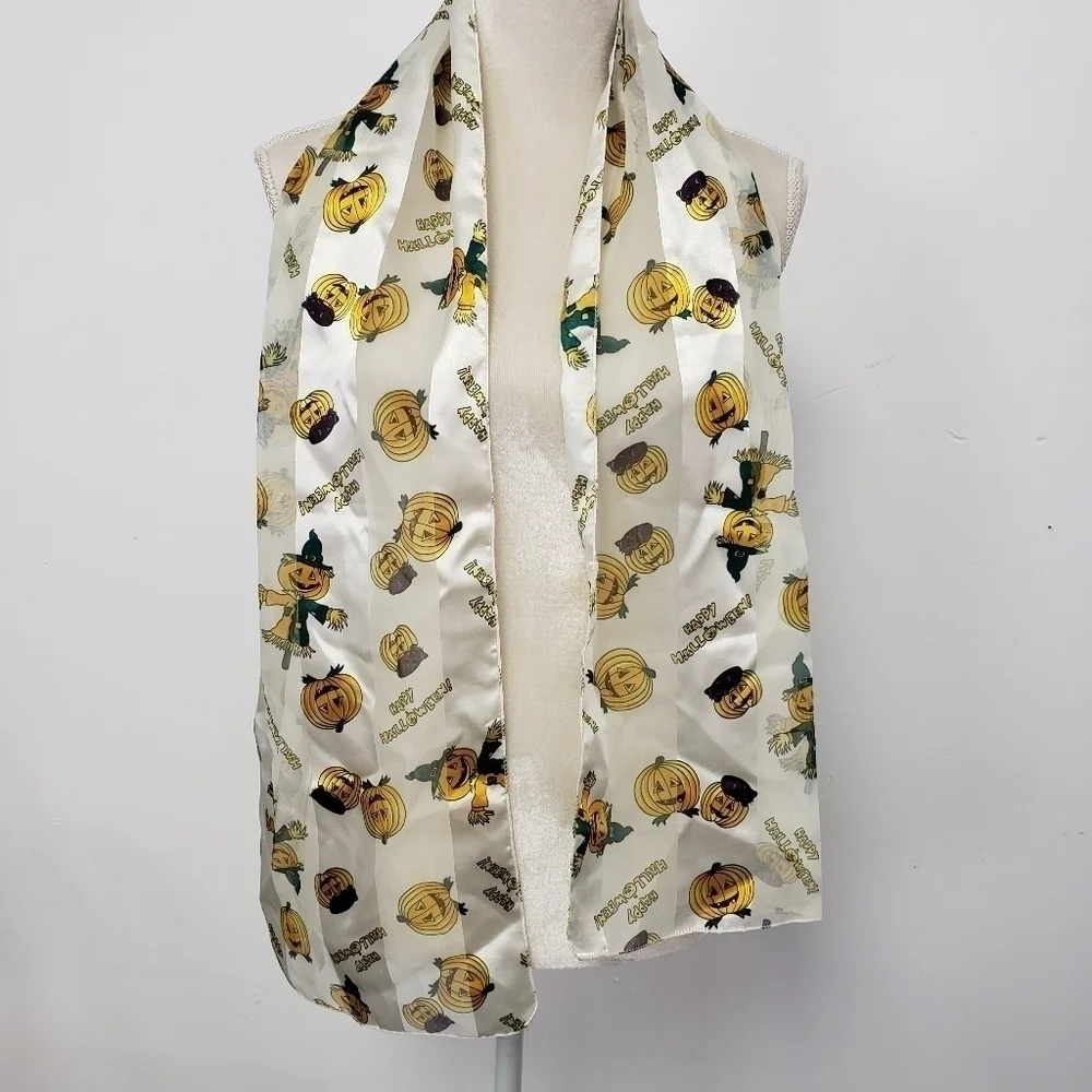 HALLOWEEN Jack o Lantern Scarf cream with orange and green 60